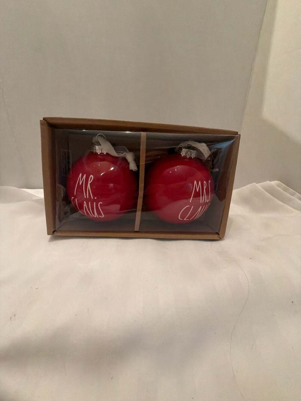 Rae Dunn Mr Claus & Mrs Claus Red Ornaments Christmas Holiday Set of 2 Ceramic